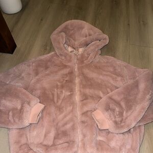 Cozy Pink Plush Hooded Jacket